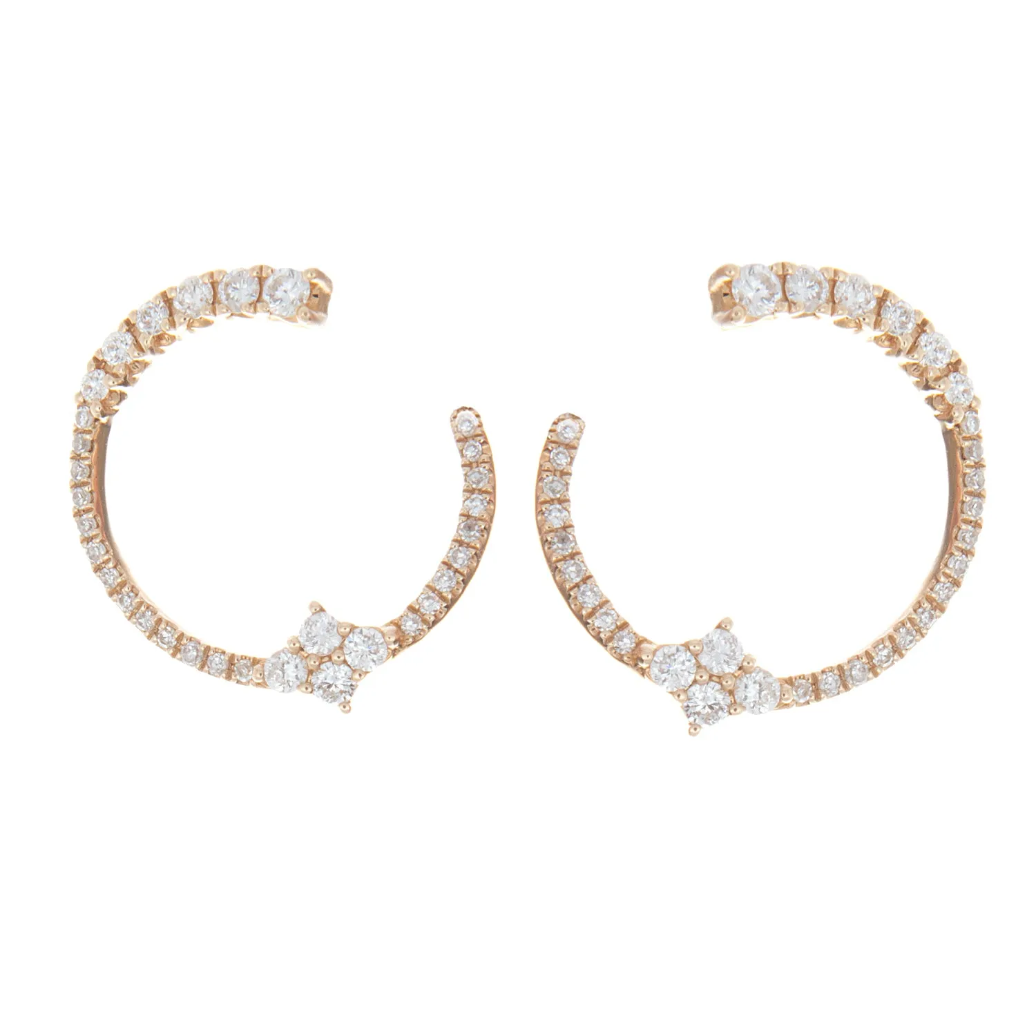 14k Yellow Gold Diamond Semi Hoops