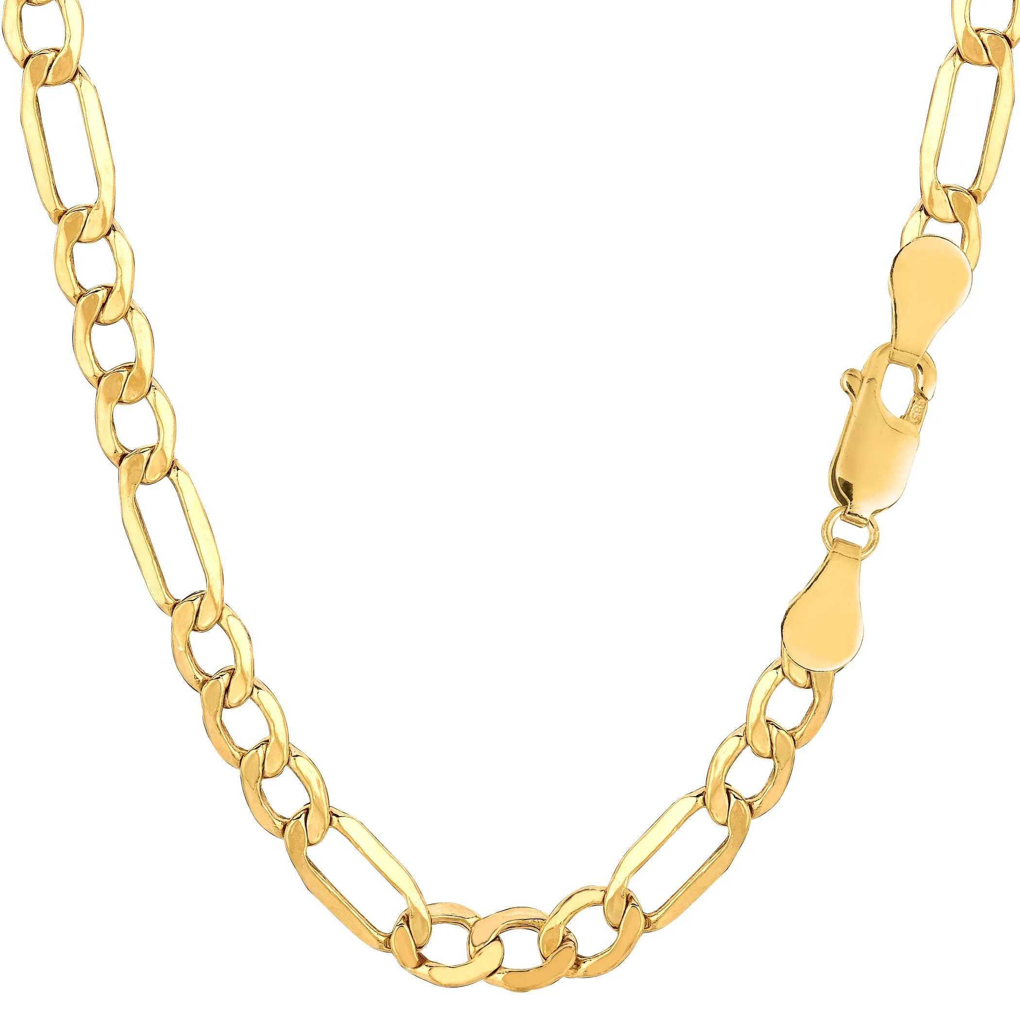 14k Yellow Gold Hollow Figaro Chain Necklace, 5.4mm