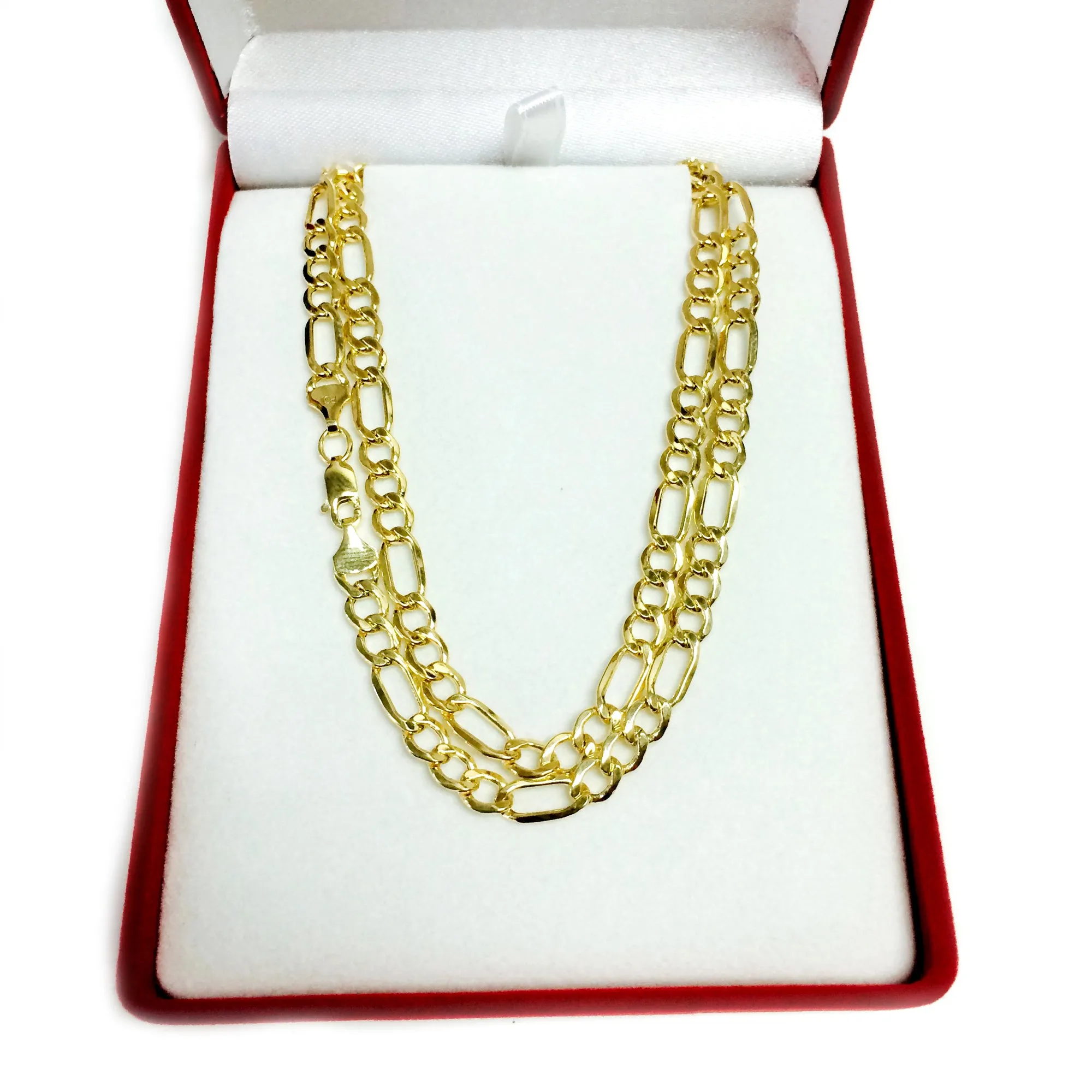 14k Yellow Gold Hollow Figaro Chain Necklace, 5.4mm