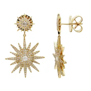 14k Yellow Gold Starburst Drop Earrings