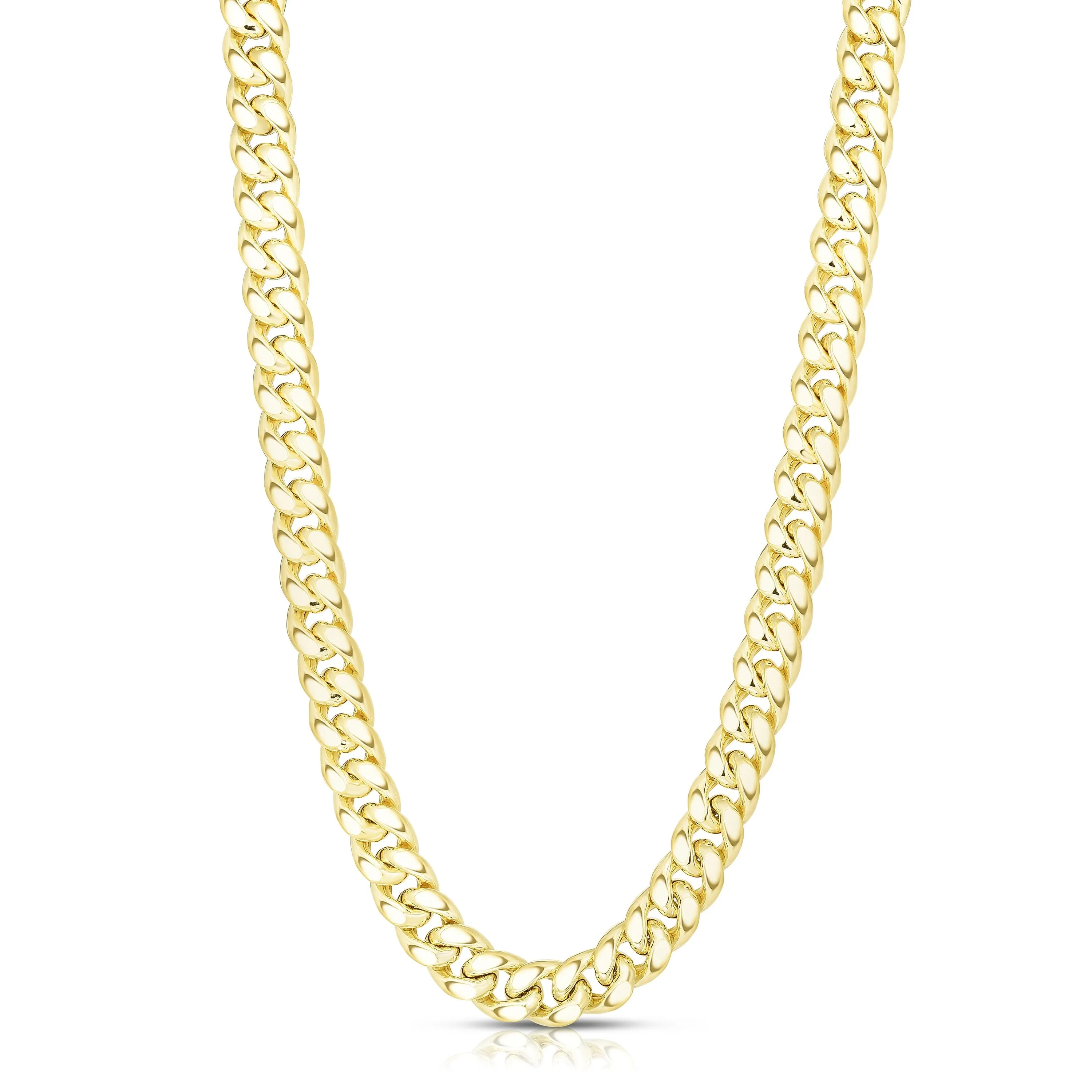 14k Yellow Semi Solid Gold Miami Cuban Link Chain Necklace, Width 9mm