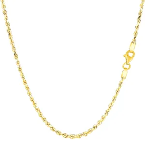 14k Yellow Solid Gold Diamond Cut Rope Chain Necklace, 2.0mm