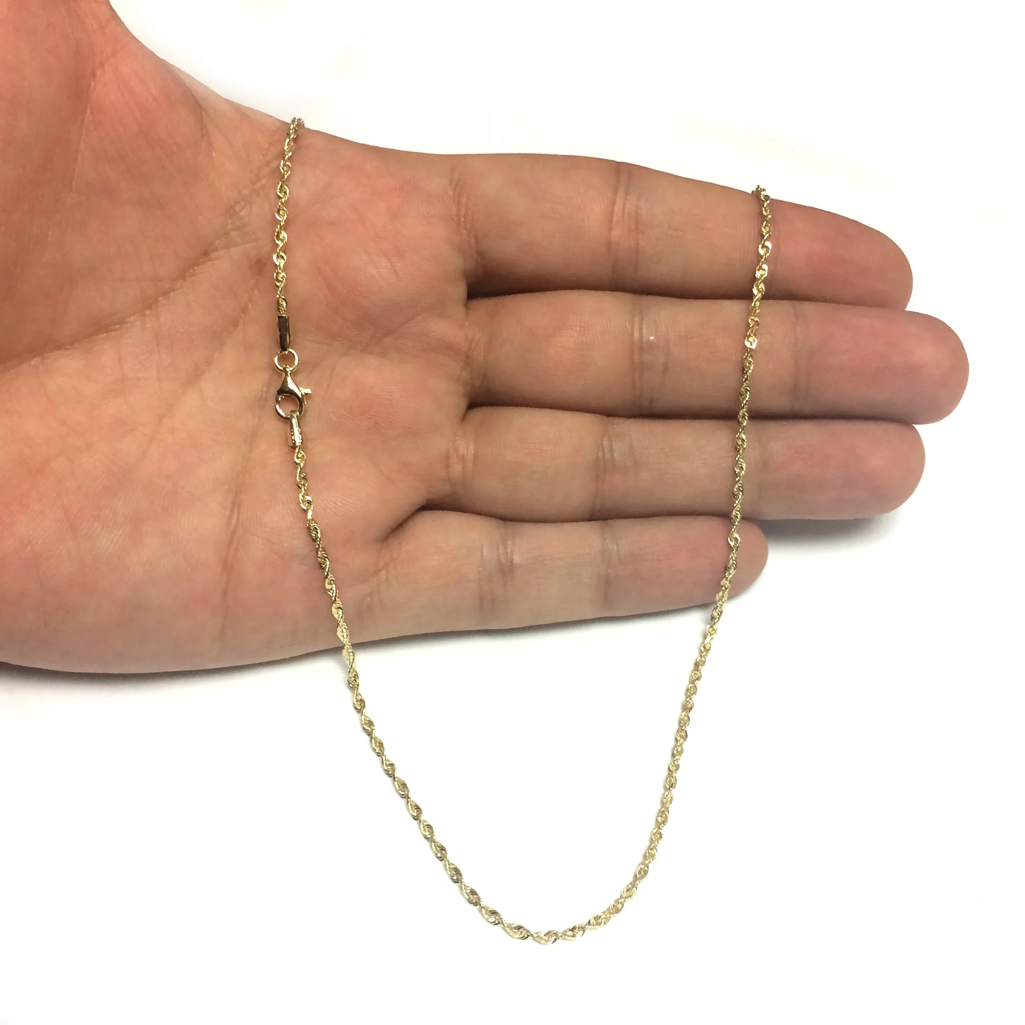 14k Yellow Solid Gold Diamond Cut Rope Chain Necklace, 2.0mm