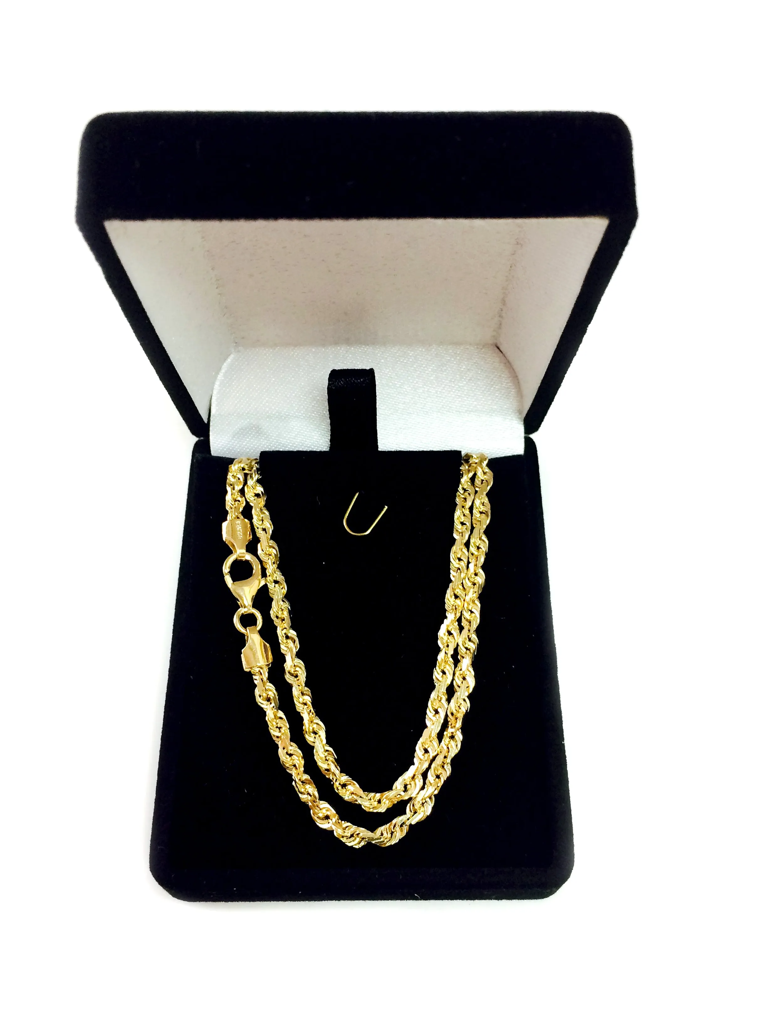 14k Yellow Solid Gold Diamond Cut Rope Chain Necklace, 3.5mm