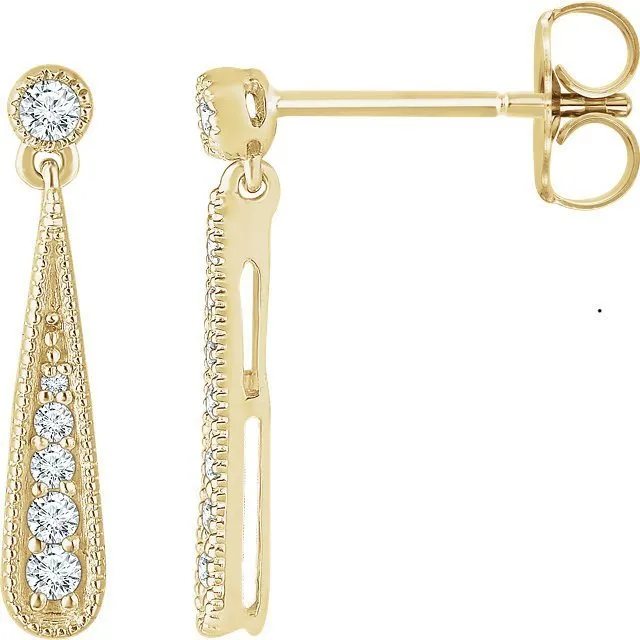 14KT GOLD 1/6 CTW DIAMOND TEARDROP EARRINGS