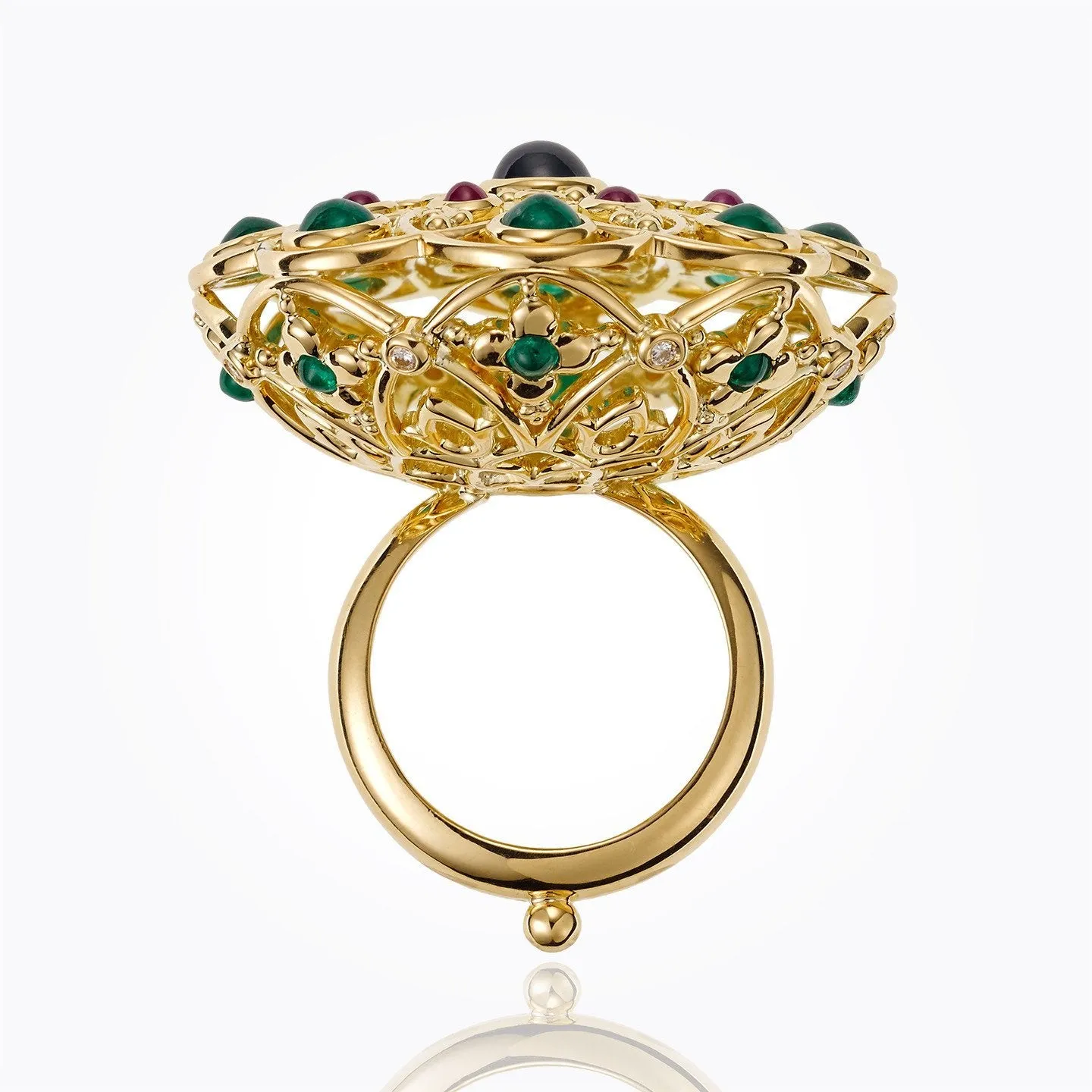 18K Mosaic Ring with emerald, ruby, blue sapphire and diamond