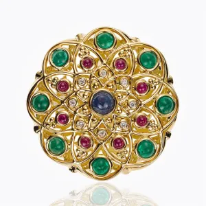 18K Mosaic Ring with emerald, ruby, blue sapphire and diamond