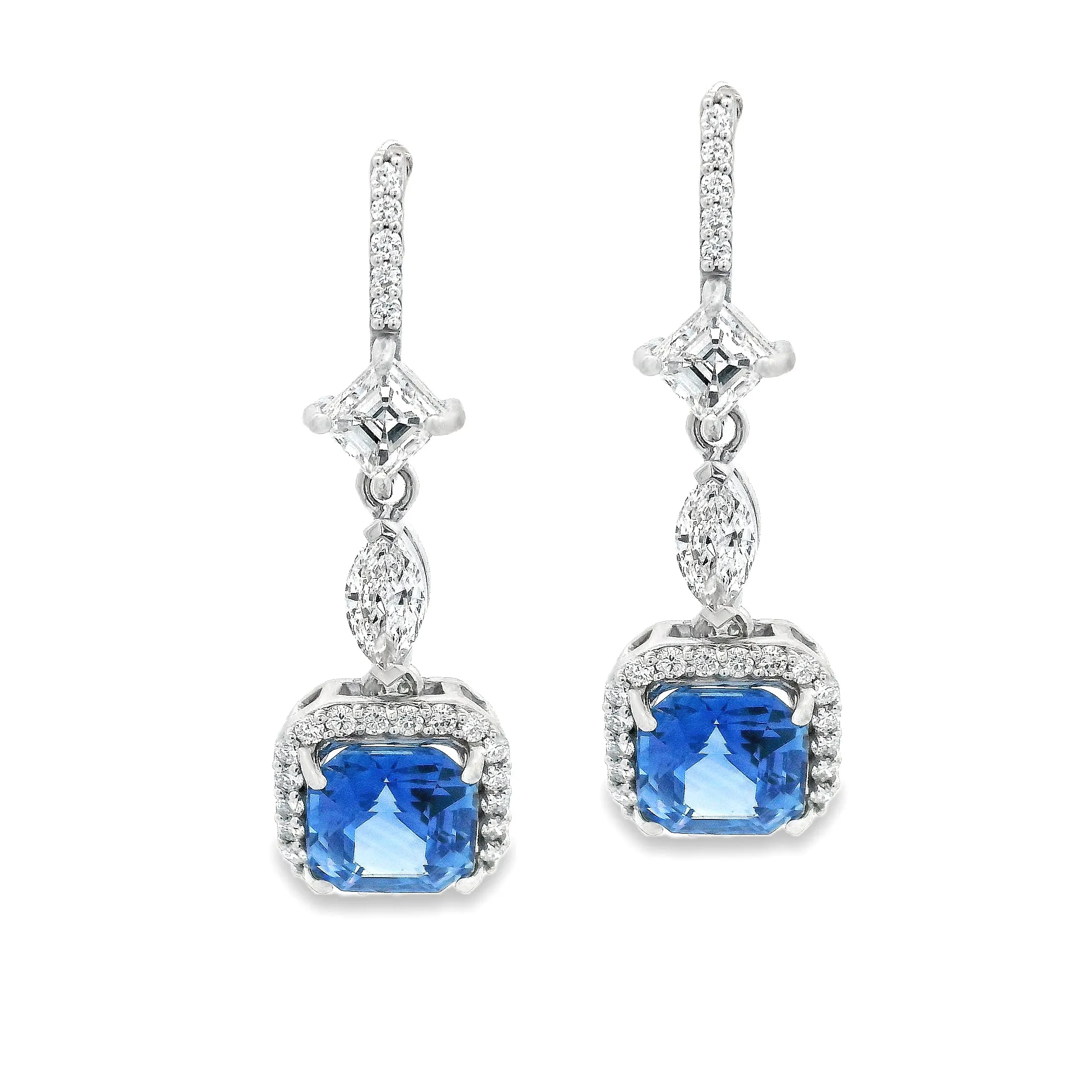 18k White Gold Diamond and Sapphire Drop Earrings