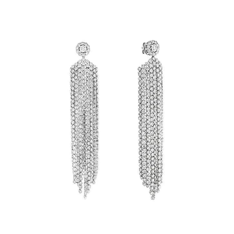 18k White Gold Diamond Tassel Drop Earrings