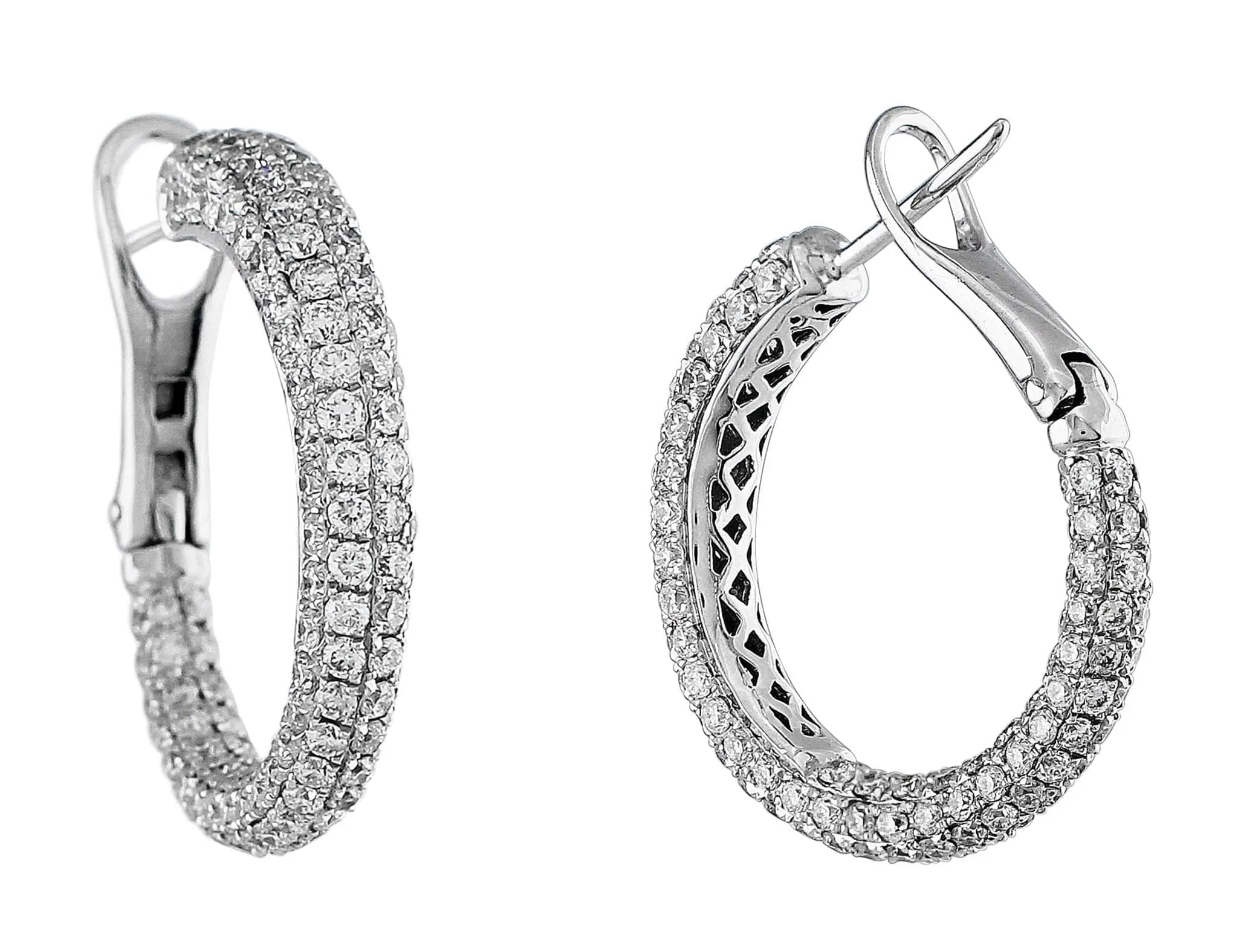 18k White Gold Pavé Diamond Omega Hoops