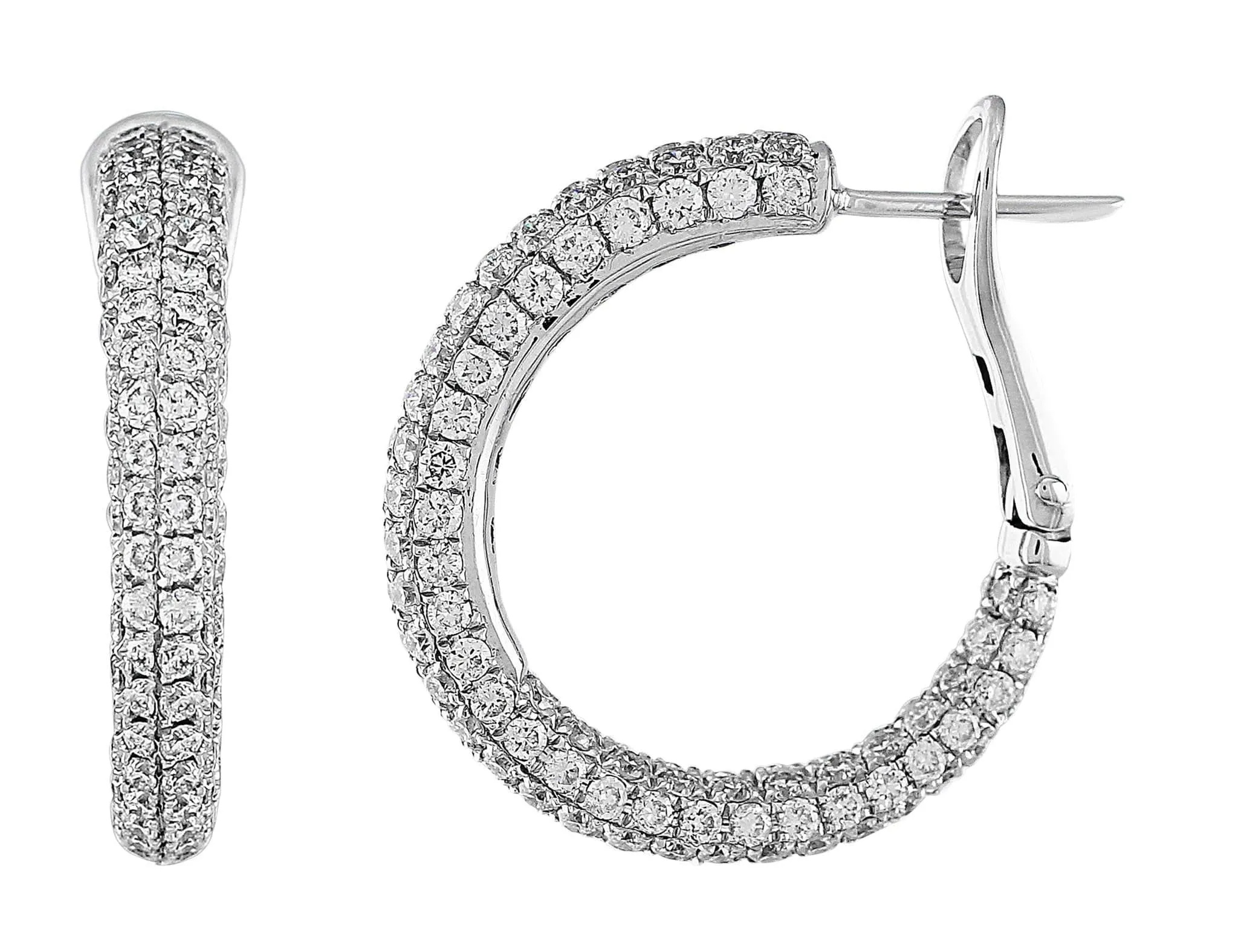 18k White Gold Pavé Diamond Omega Hoops