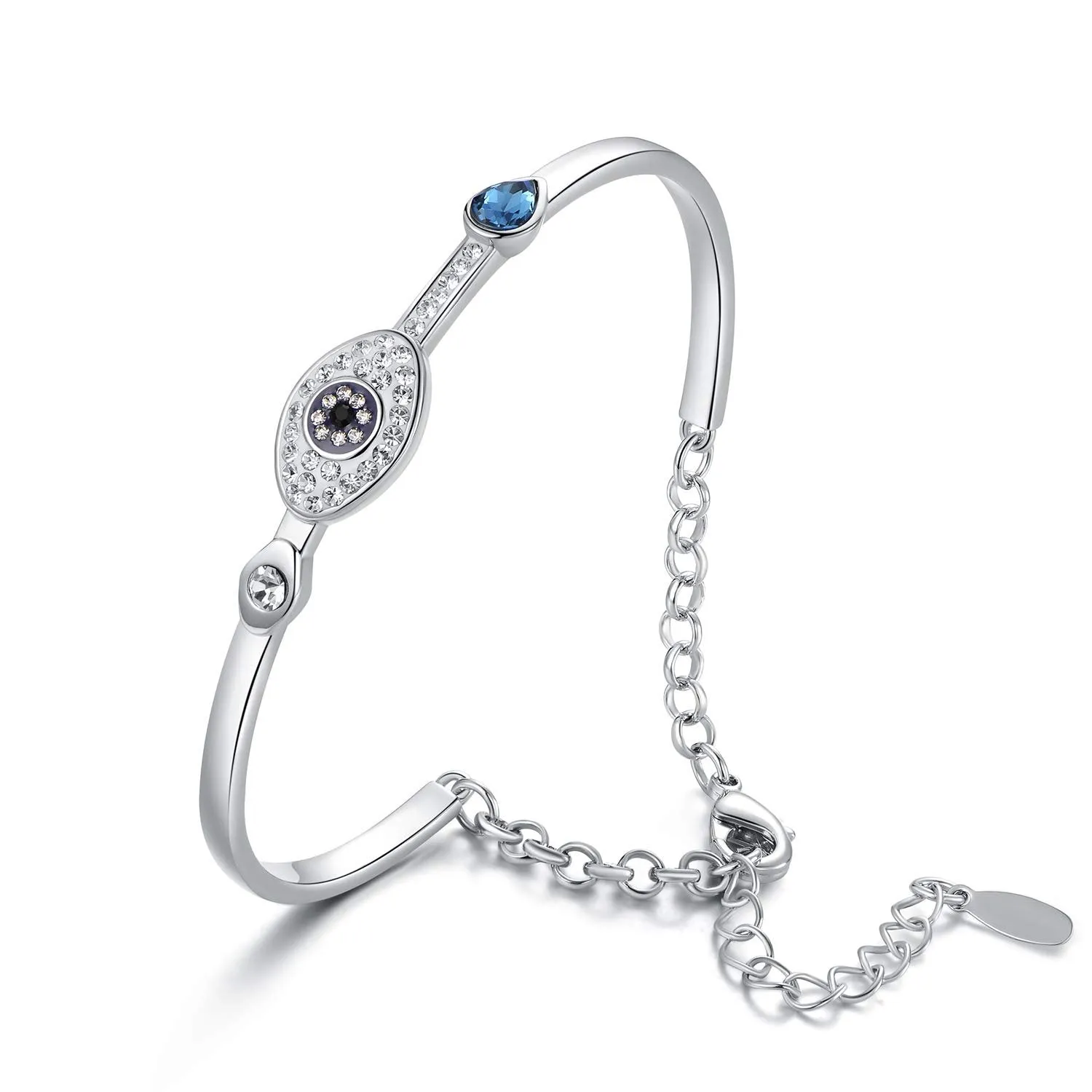 18K White Gold Plated Crystal Evil Eye Bangle