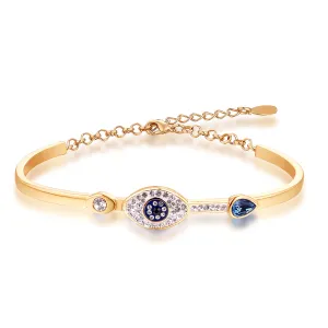 18K White Gold Plated Crystal Evil Eye Bangle