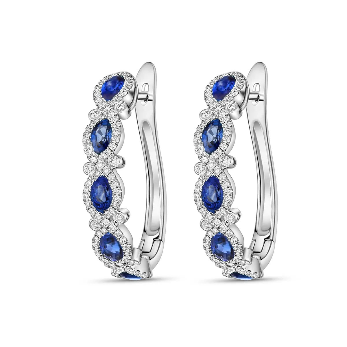 18K White Gold Sapphire and Diamond Half Hoop Earrings