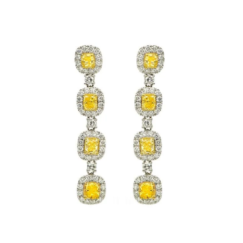 18k White Gold Yellow & White Diamond Earrings