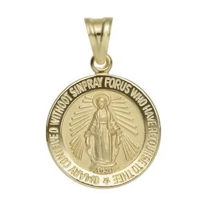 1" Round Textured Miraculous Mary Pendant 10K Yellow Gold