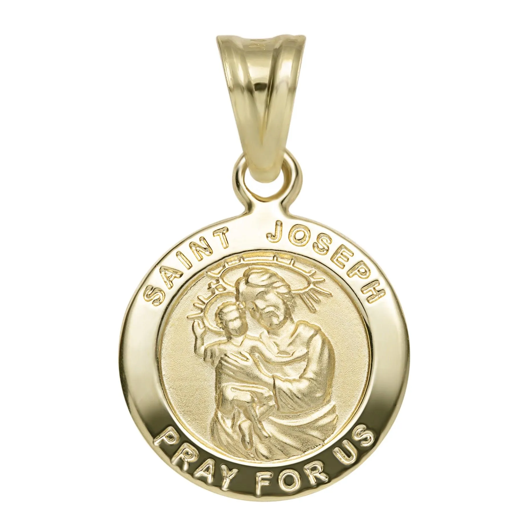 1" Saint Joseph Pray For Us Medallion Pendant 10K & 14K Yellow Gold