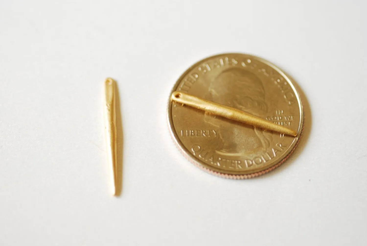 2pcs Matte Vermeil Gold Small Needle Charm- 18k gold plated over sterling silver needle, spike, dagger, spear, pendulum, gold needle charm