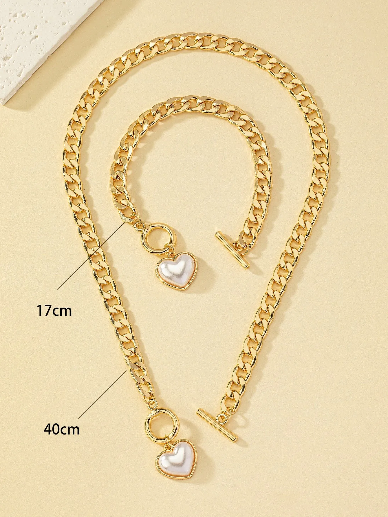 2pcs/set Modern Design Heart Decor Jewelry Set Necklace and Bracelet For Daily