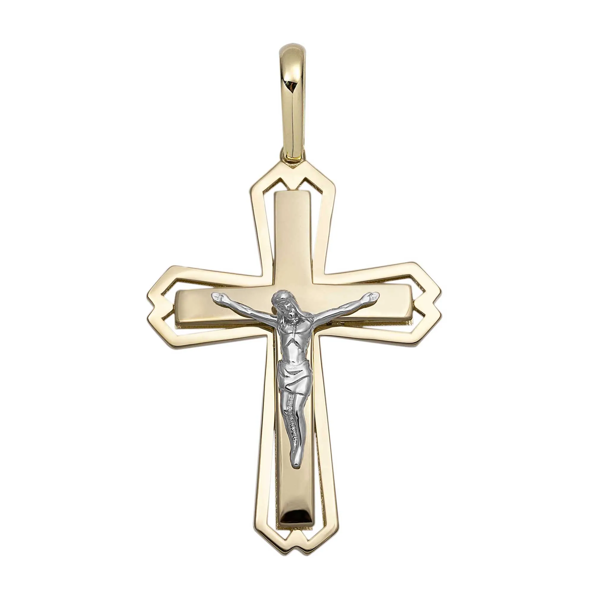 2" Byzantine Cross Crucifix Jesus Pendant 10K Yellow Gold