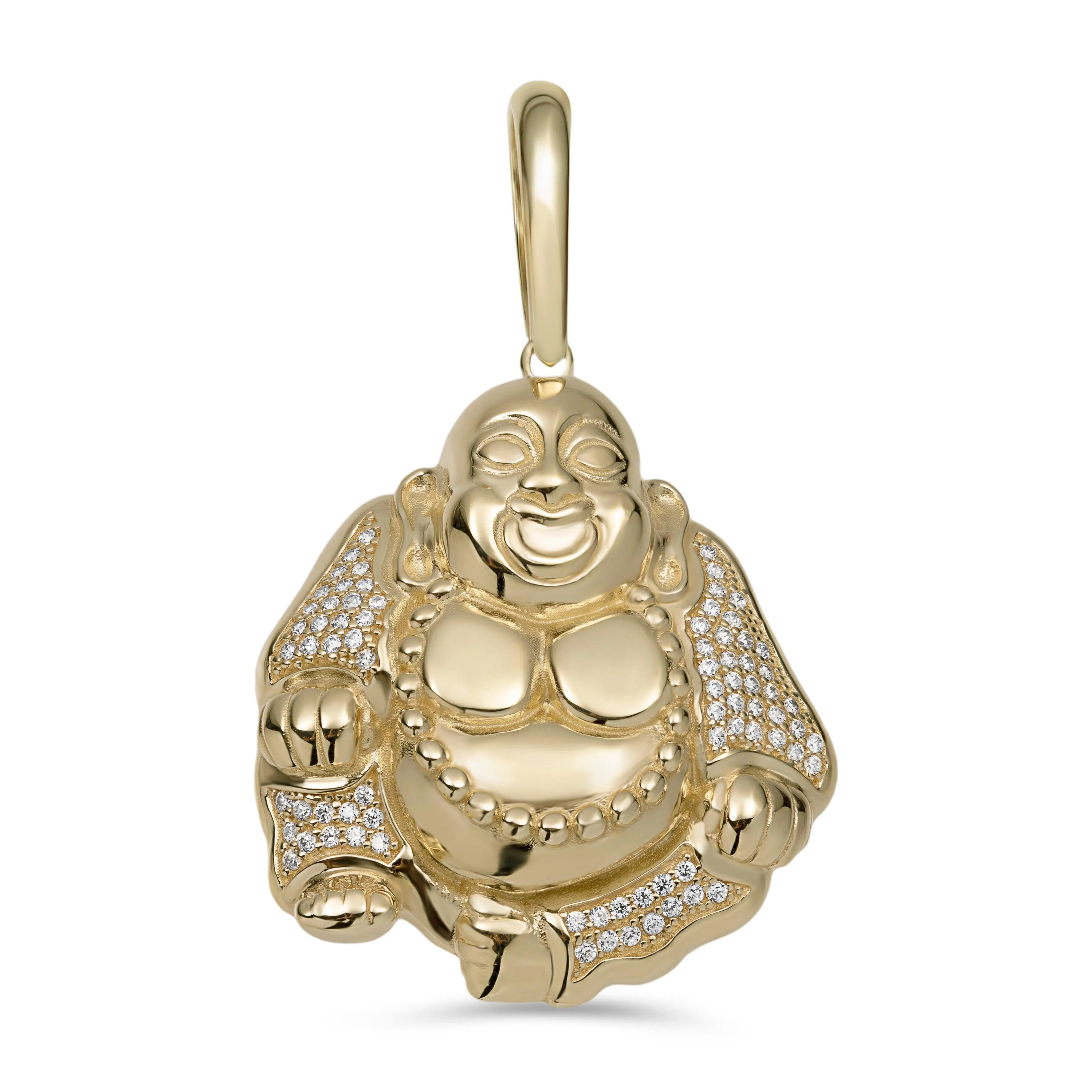 2" CZ Buddha Pendant 10K Yellow Gold