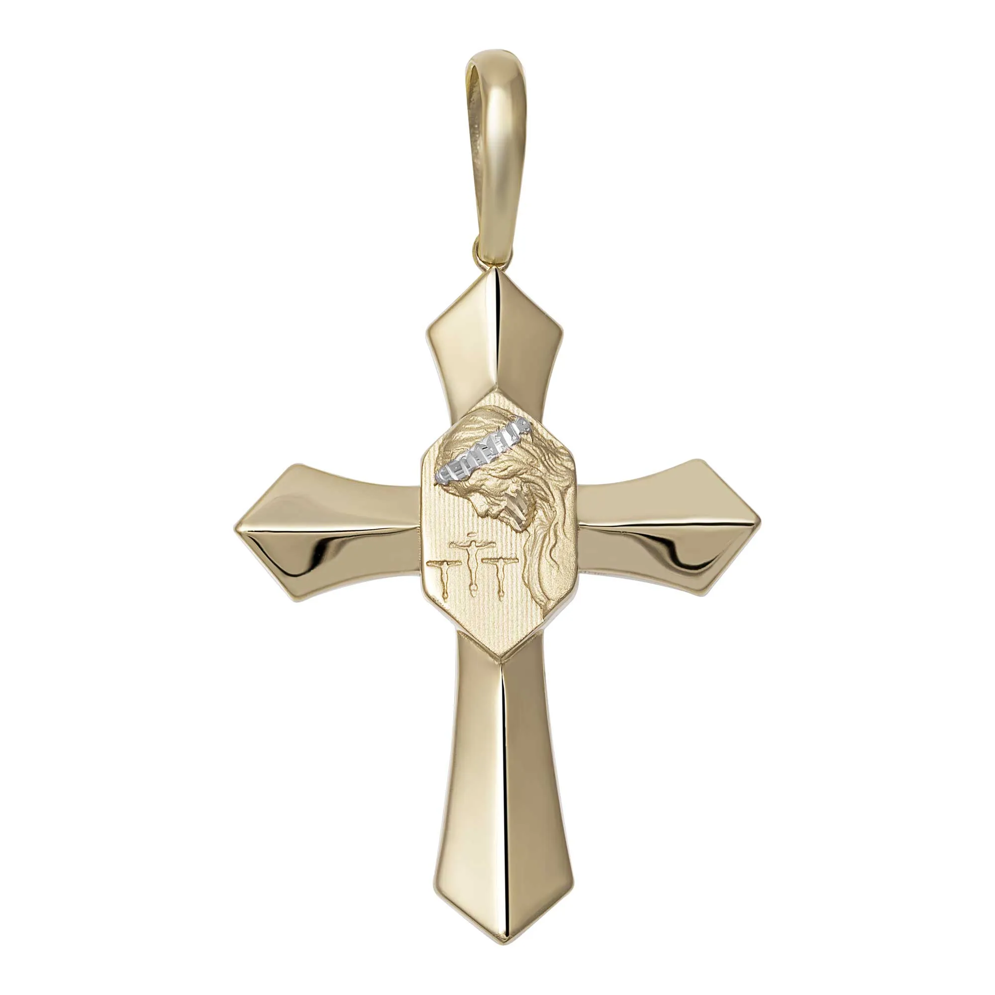 2" Face of Jesus Cross Pendant 10K Yellow Gold