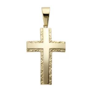 2" Nugget Framed Concave Cross Pendant 10K Yellow Gold