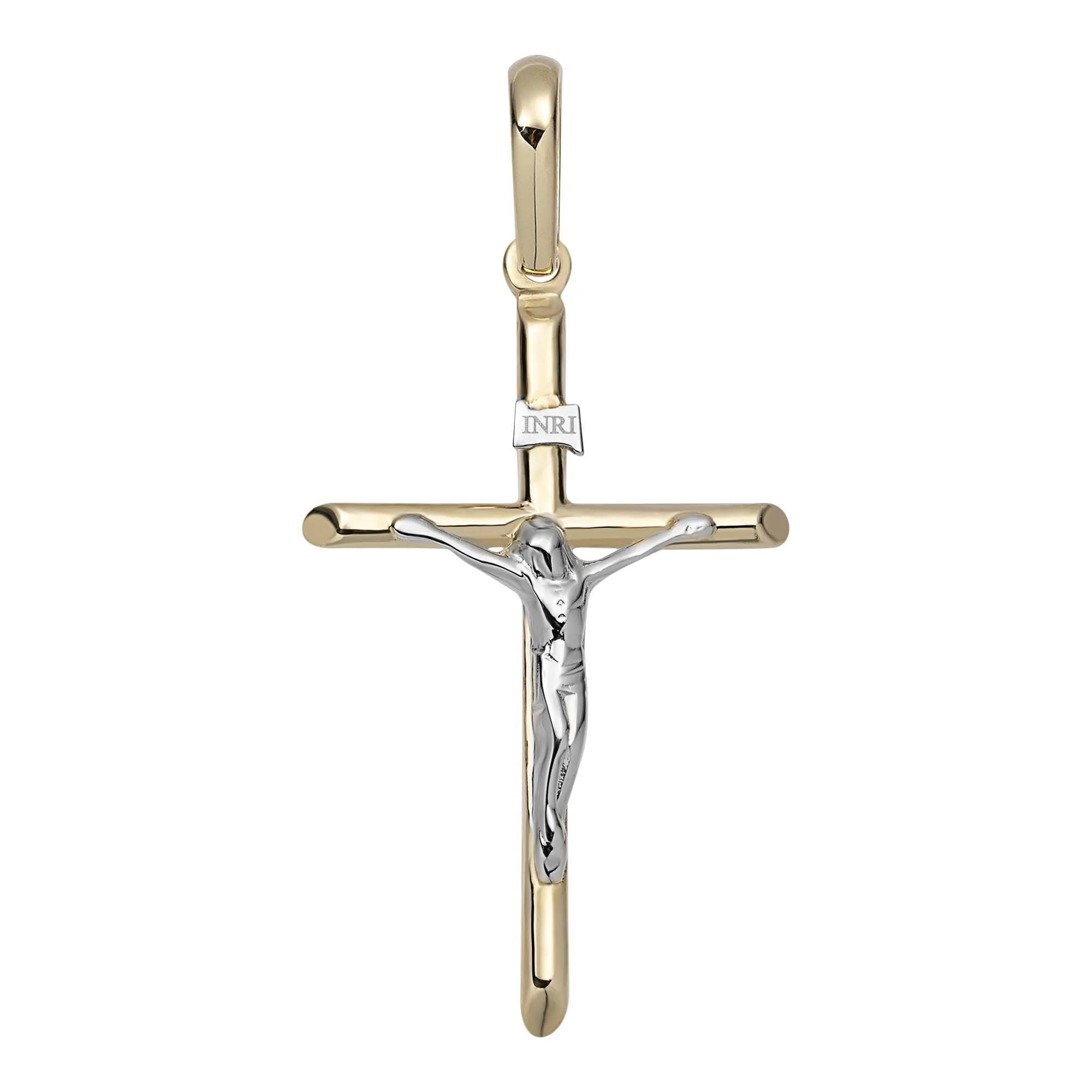 2" Shiny INRI Jesus Cross Crucifix Pendant 14K Yellow Gold