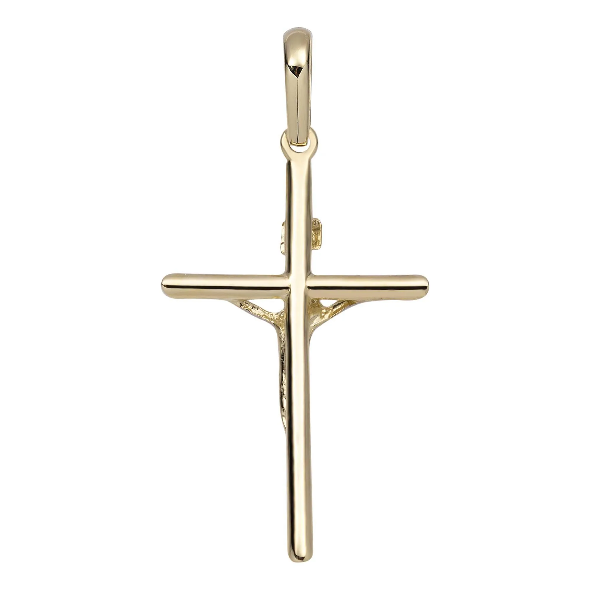 2" Shiny INRI Jesus Cross Crucifix Pendant 14K Yellow Gold