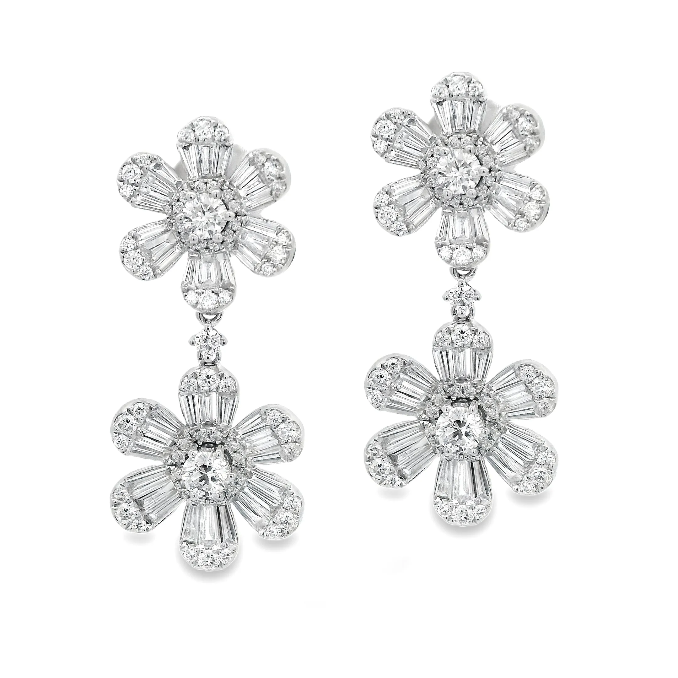 3.90ct 18k White Gold Diamond Flower Convertible Earrings