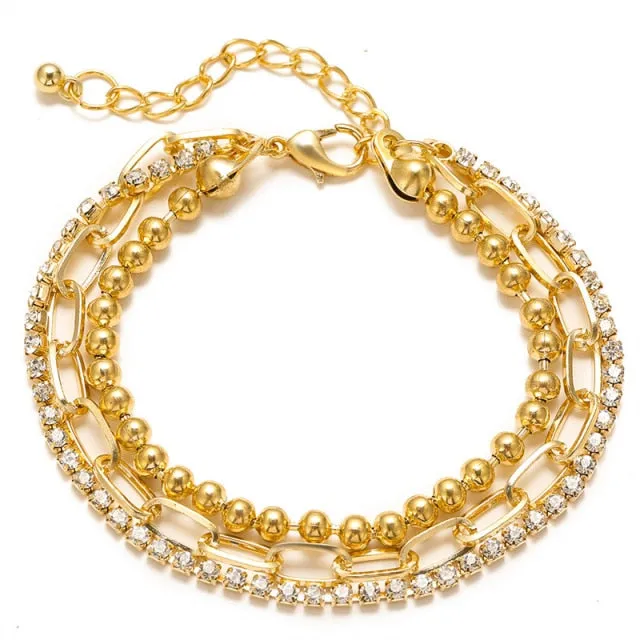 3pcs Set Fashion Thick Chain Link Bracelets Bangles For Women