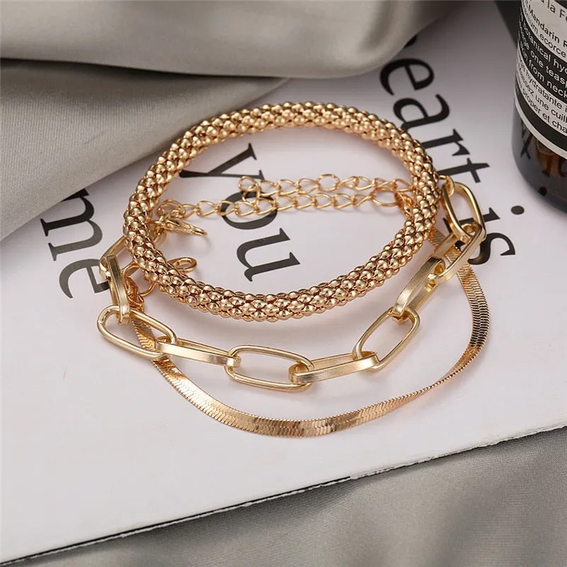 3pcs Set Fashion Thick Chain Link Bracelets Bangles For Women