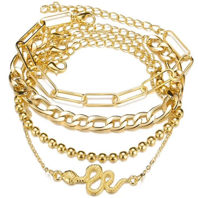 3pcs Set Fashion Thick Chain Link Bracelets Bangles For Women