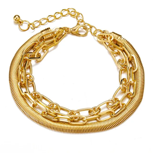 3pcs Set Fashion Thick Chain Link Bracelets Bangles For Women