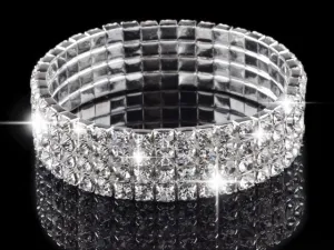 4 Rows Elastic Crystal Rhinestone Bridal Bracelet