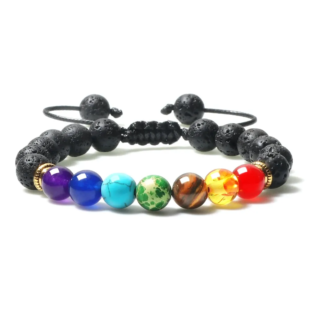 7 Chakra Bracelet Men Black Lava Tiger Eye Stones Healing Balance Beads Reiki Buddha Prayer Natural Stone Yoga Bracelets Bangles