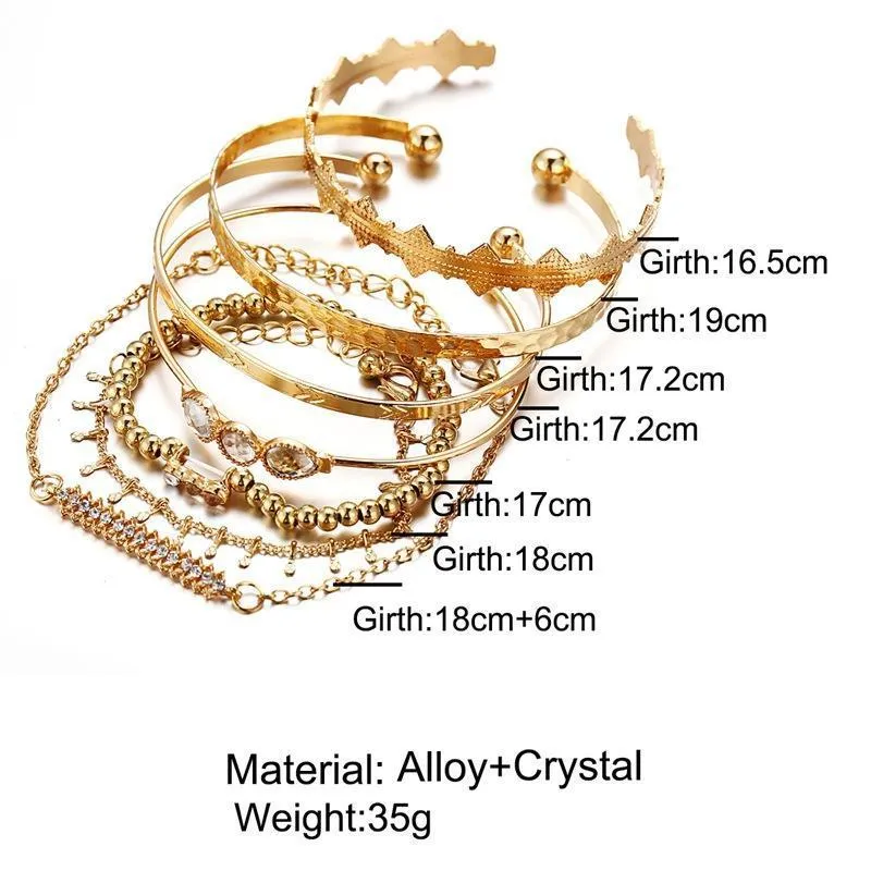 7 Piece Geometric Bangle Set With Austrian Crystals 18K Gold Plated Bracelet