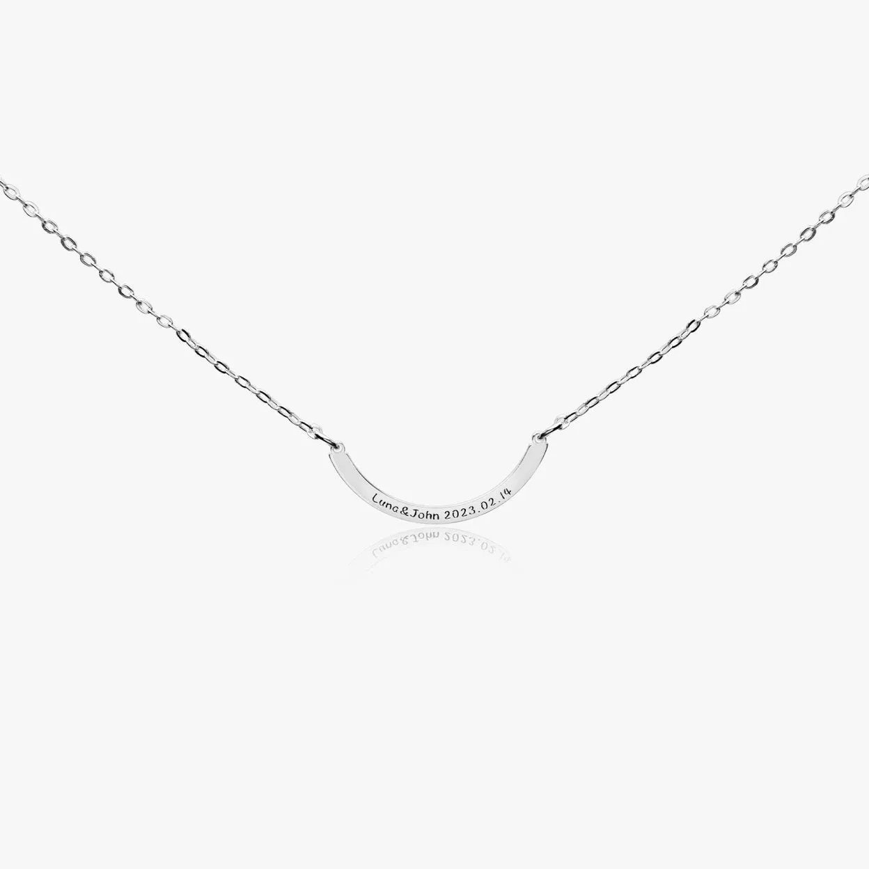 925 Sterling Silver Curved Bar Necklace with Gift Box Modern Classic Design