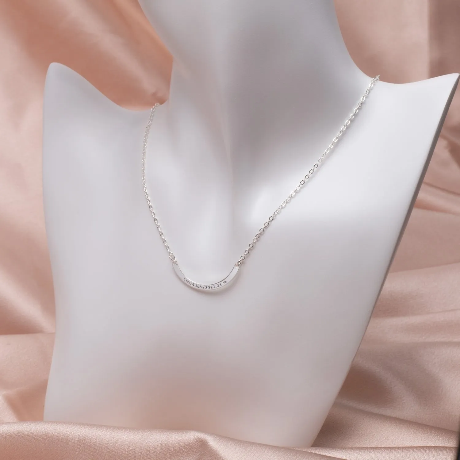 925 Sterling Silver Curved Bar Necklace with Gift Box Modern Classic Design