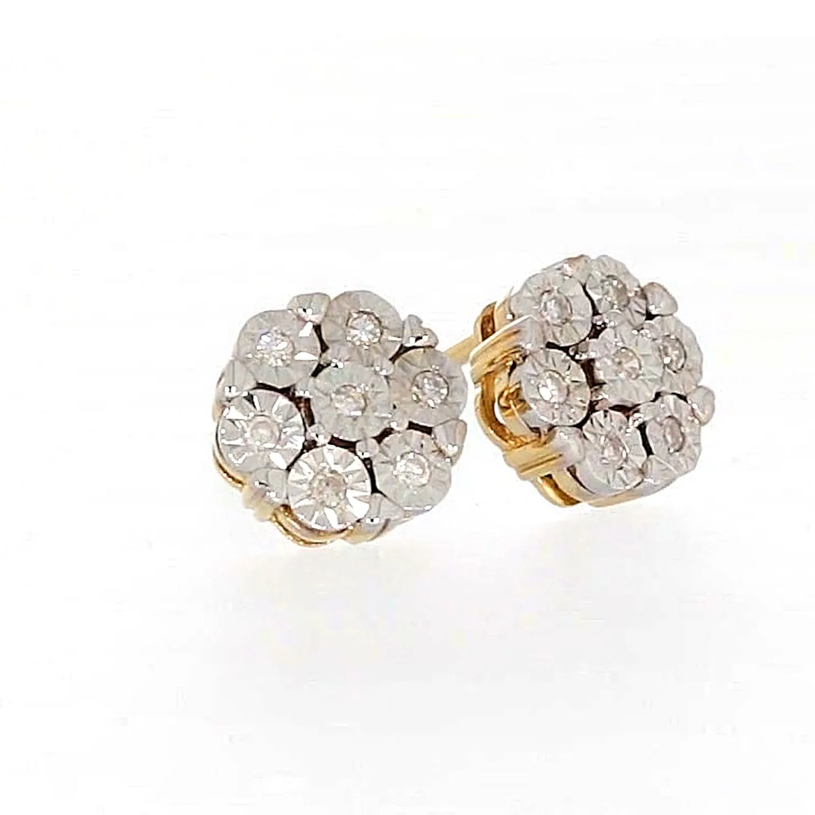 9ct Two Tone Gold Round Brilliant Cut with 0.07 Carat tw of Diamonds Stud Earrings