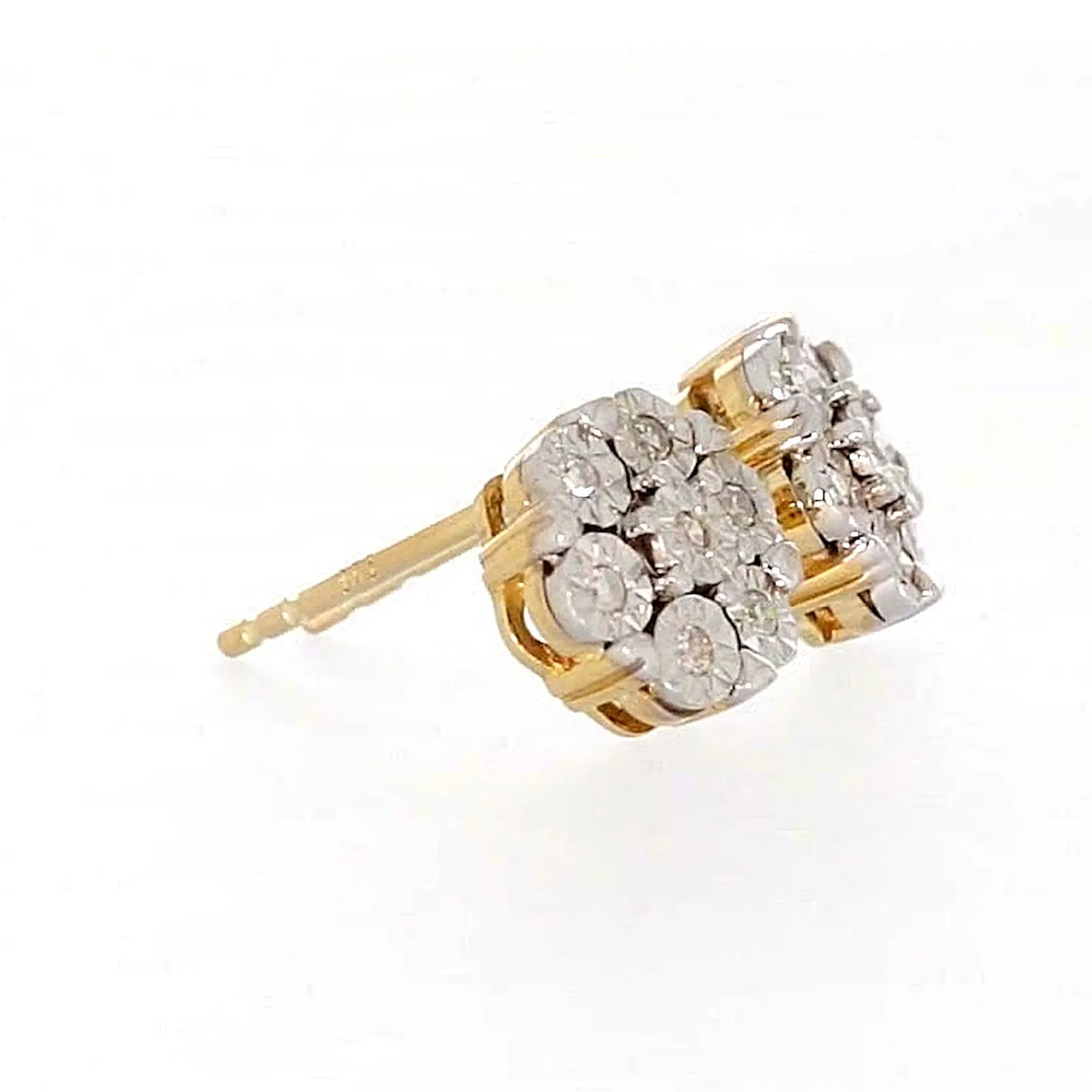 9ct Two Tone Gold Round Brilliant Cut with 0.07 Carat tw of Diamonds Stud Earrings