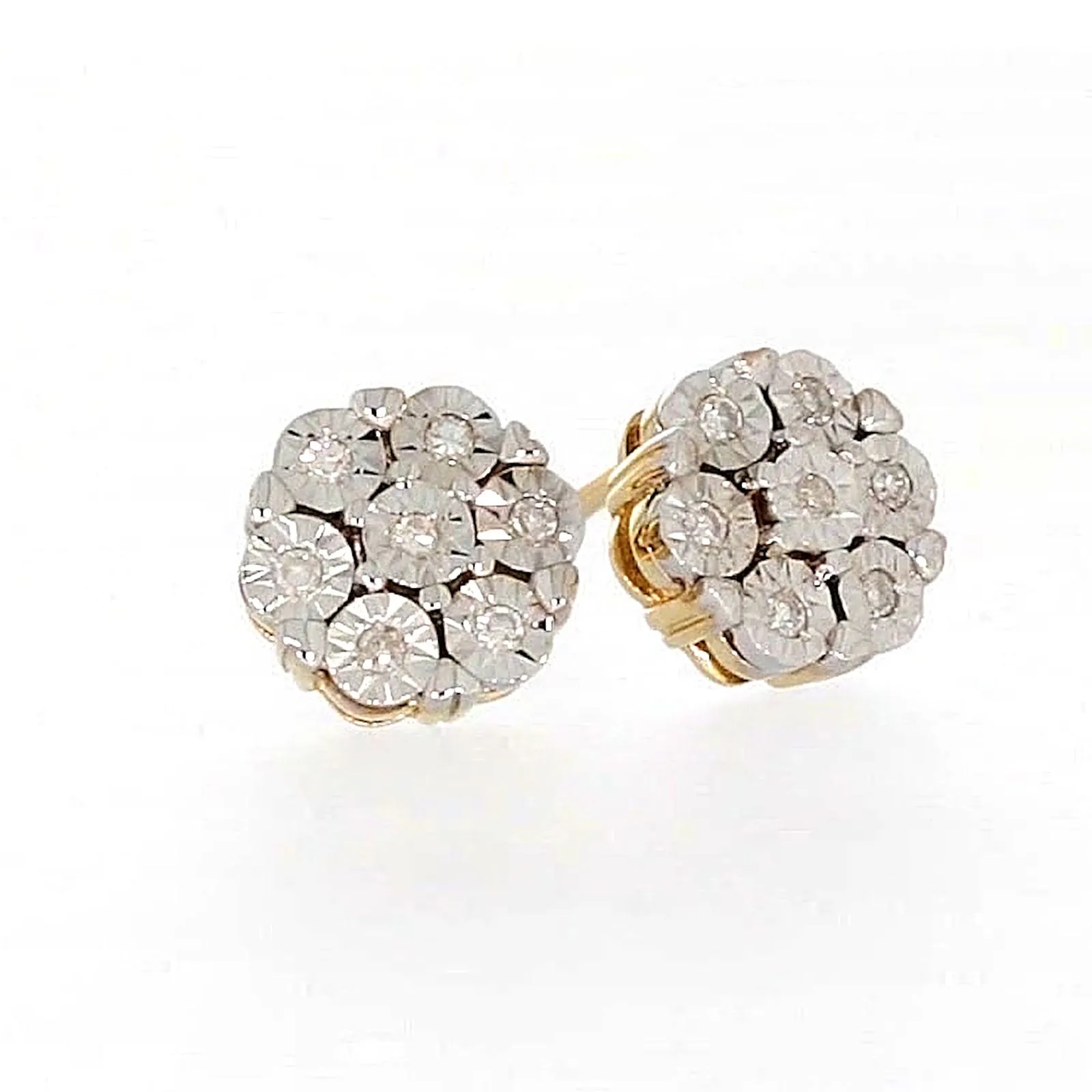 9ct Two Tone Gold Round Brilliant Cut with 0.07 Carat tw of Diamonds Stud Earrings