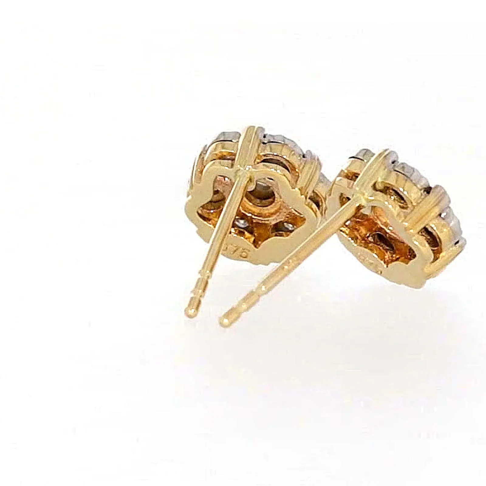 9ct Two Tone Gold Round Brilliant Cut with 0.07 Carat tw of Diamonds Stud Earrings