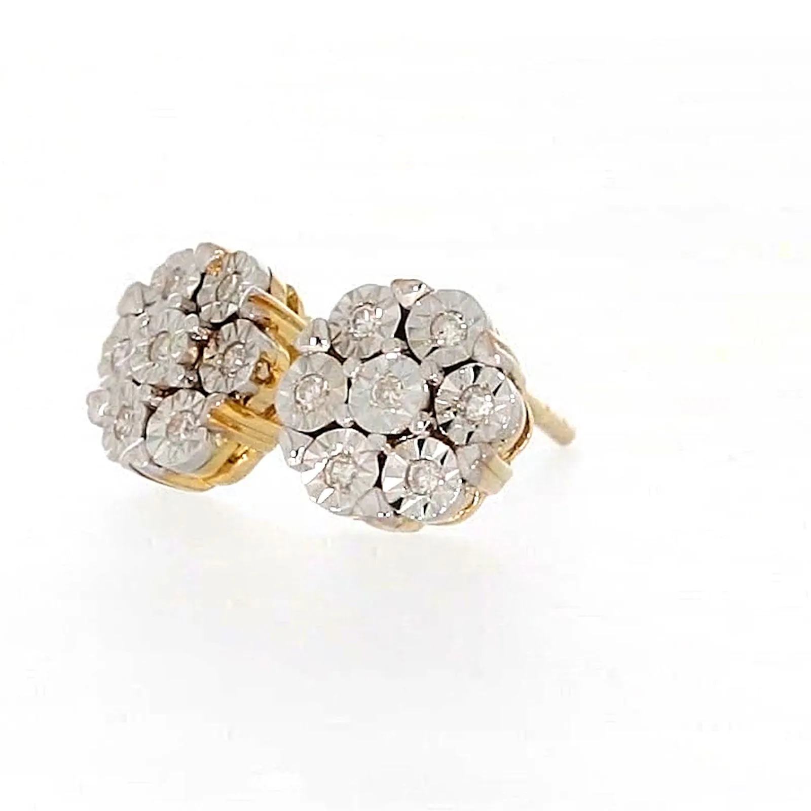 9ct Two Tone Gold Round Brilliant Cut with 0.07 Carat tw of Diamonds Stud Earrings