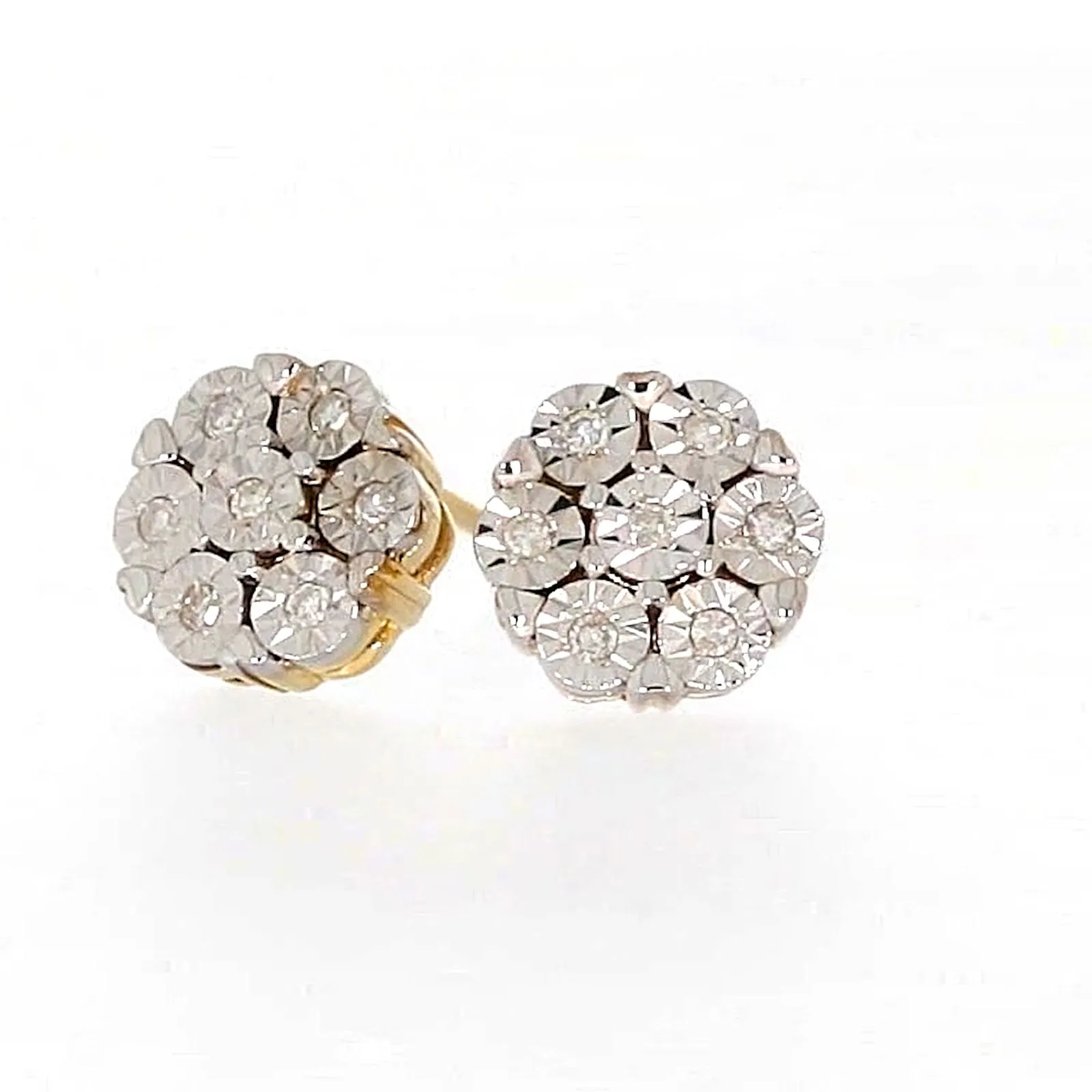 9ct Two Tone Gold Round Brilliant Cut with 0.07 Carat tw of Diamonds Stud Earrings