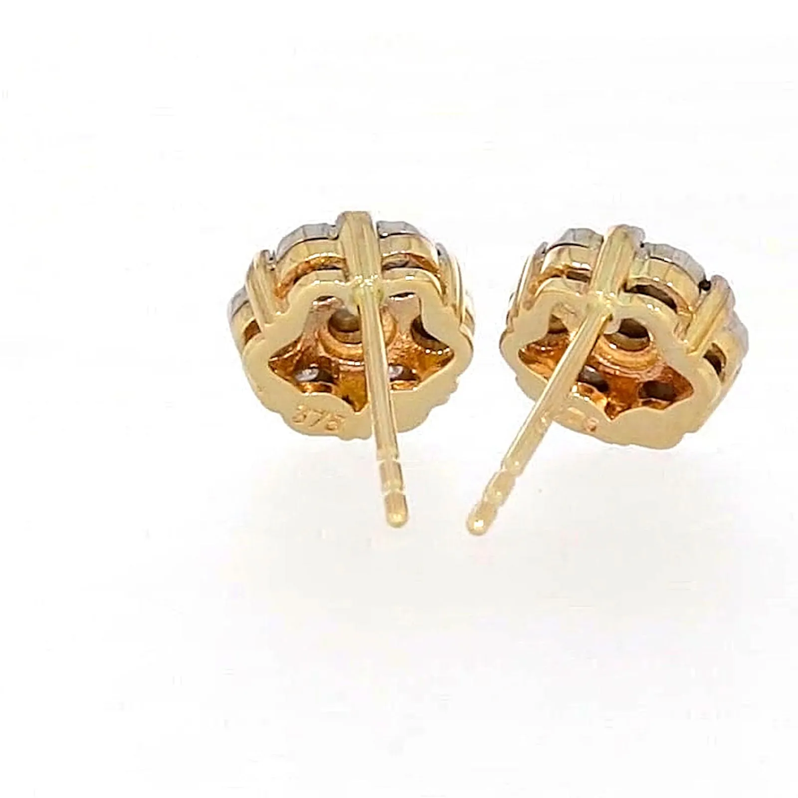 9ct Two Tone Gold Round Brilliant Cut with 0.07 Carat tw of Diamonds Stud Earrings