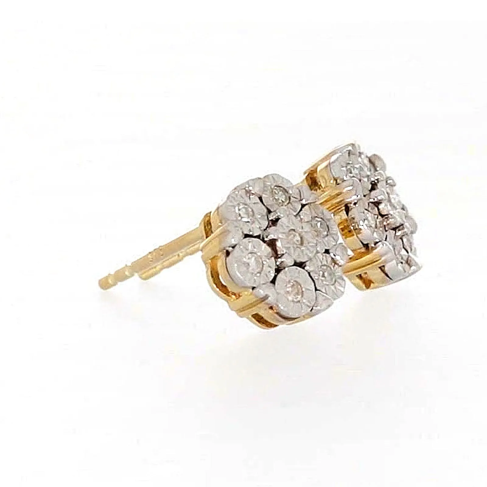 9ct Two Tone Gold Round Brilliant Cut with 0.07 Carat tw of Diamonds Stud Earrings