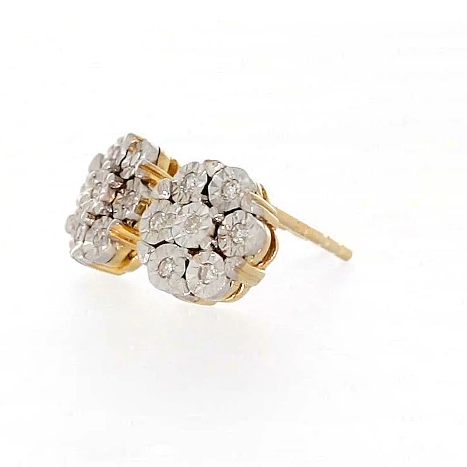 9ct Two Tone Gold Round Brilliant Cut with 0.07 Carat tw of Diamonds Stud Earrings