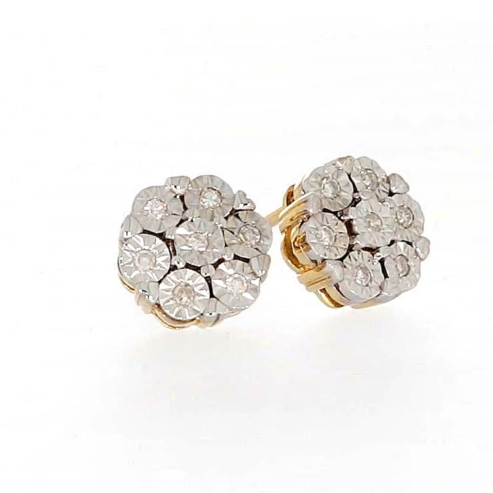 9ct Two Tone Gold Round Brilliant Cut with 0.07 Carat tw of Diamonds Stud Earrings