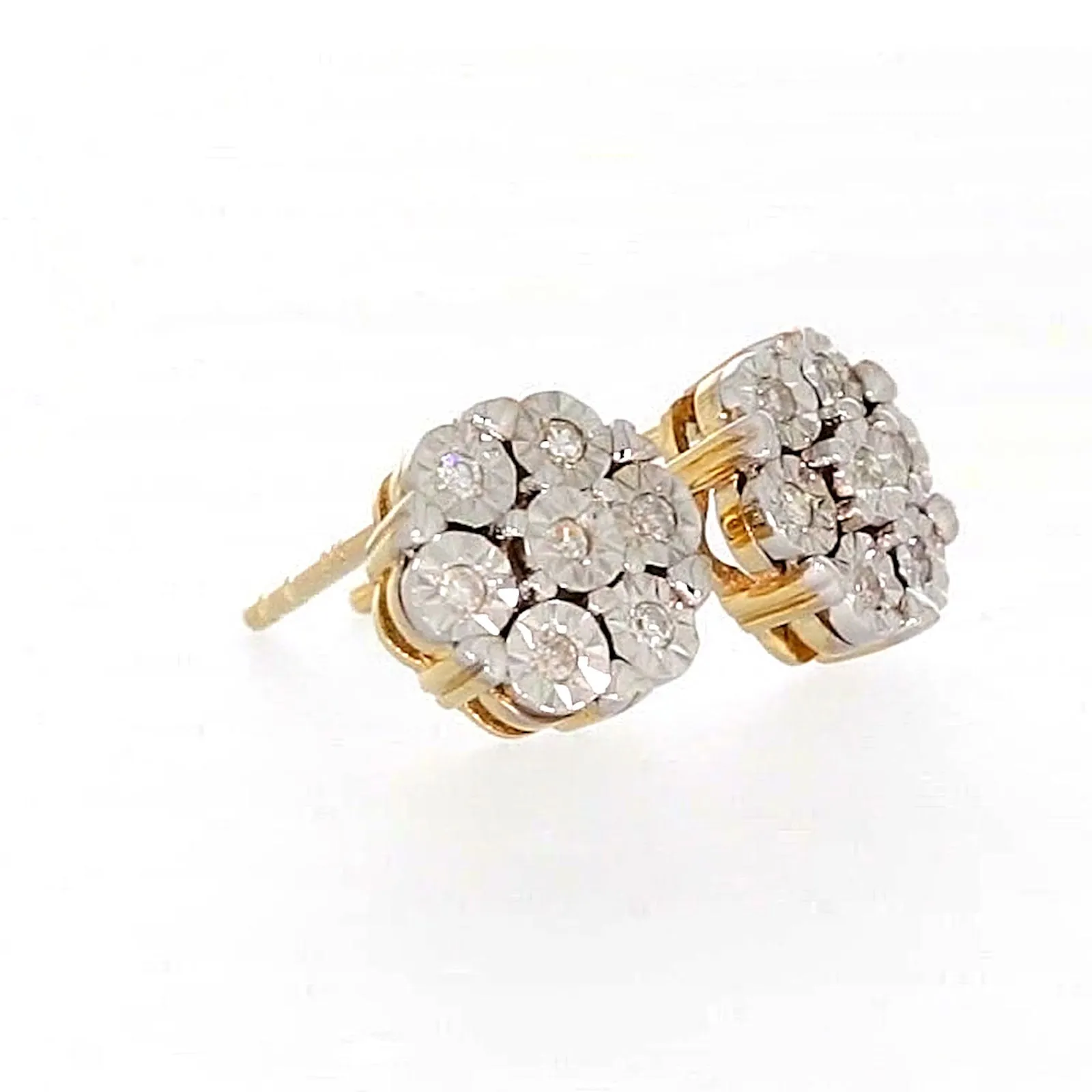 9ct Two Tone Gold Round Brilliant Cut with 0.07 Carat tw of Diamonds Stud Earrings